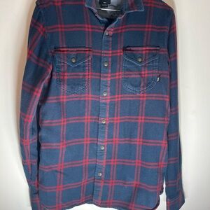 Vans Navy and Red Plaid Button-Up Shirt